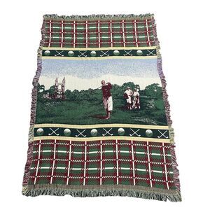 Scottish European Golf Themed Woven Tapestry Throw Blanket 66” x 44" Argyle Men